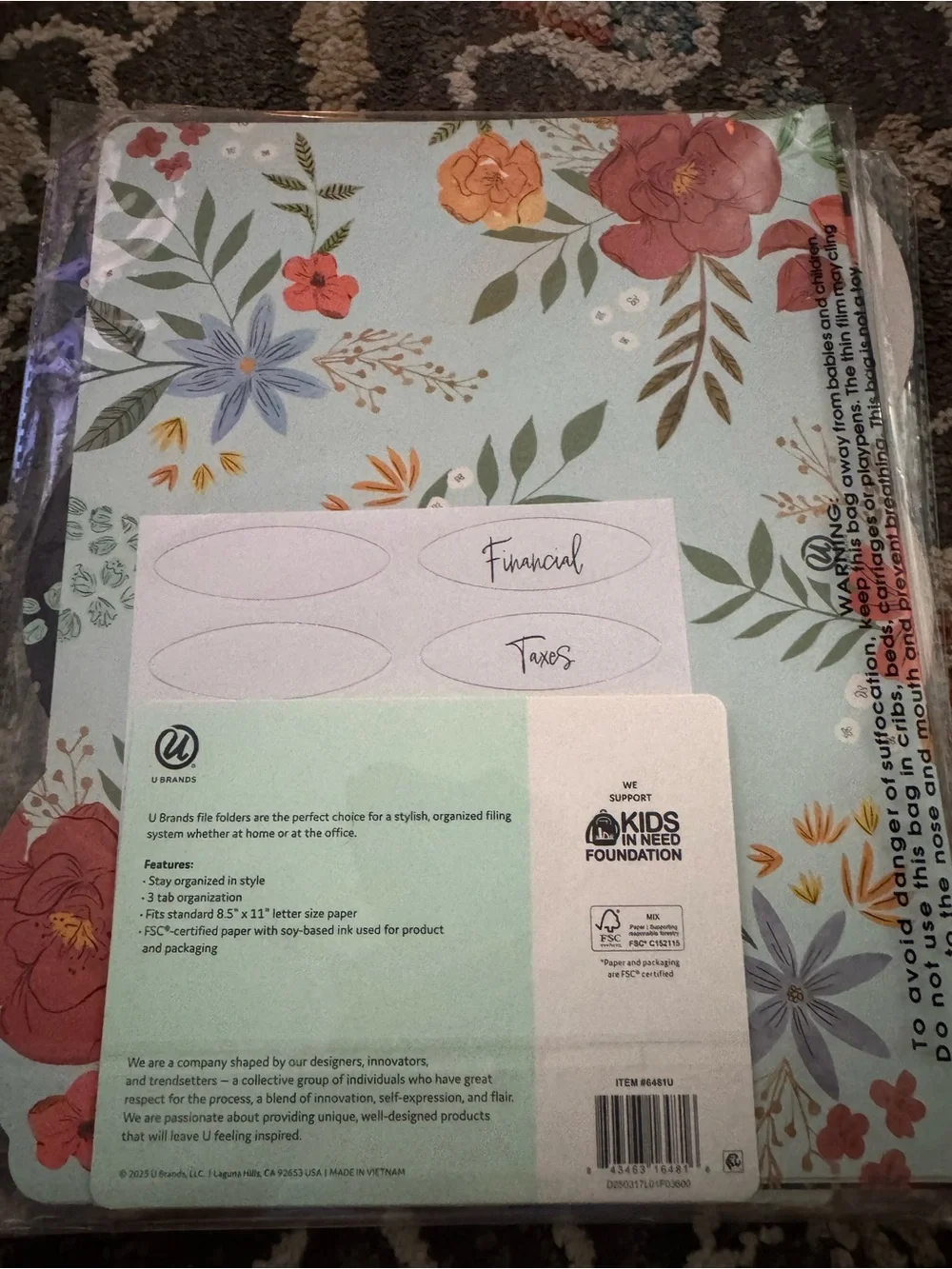U Brands Decorative Folders, 9 Count Midnight Blossom, 1/3-Cut Tabs, Letter Size